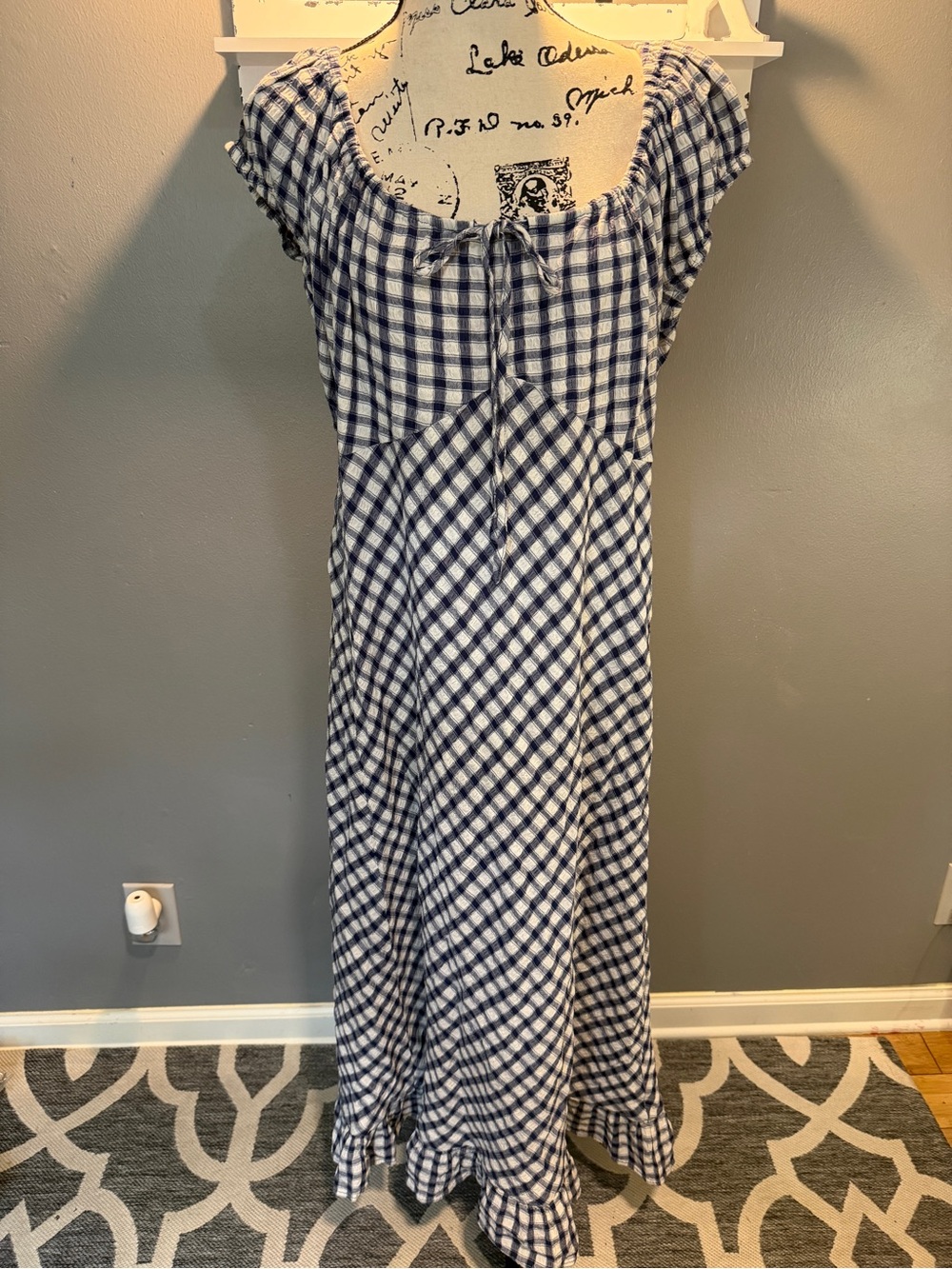 UNIVERSAL THREAD NAVY & WHITE GINGHAM MAXI DRESS SZ XXL